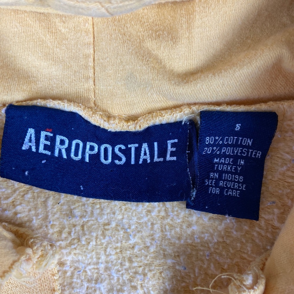 Vintage Aeropostale Hoodie Mens S Yellow Varsity Team Pullover Sweatshirt Y2k - Picture 3 of 9